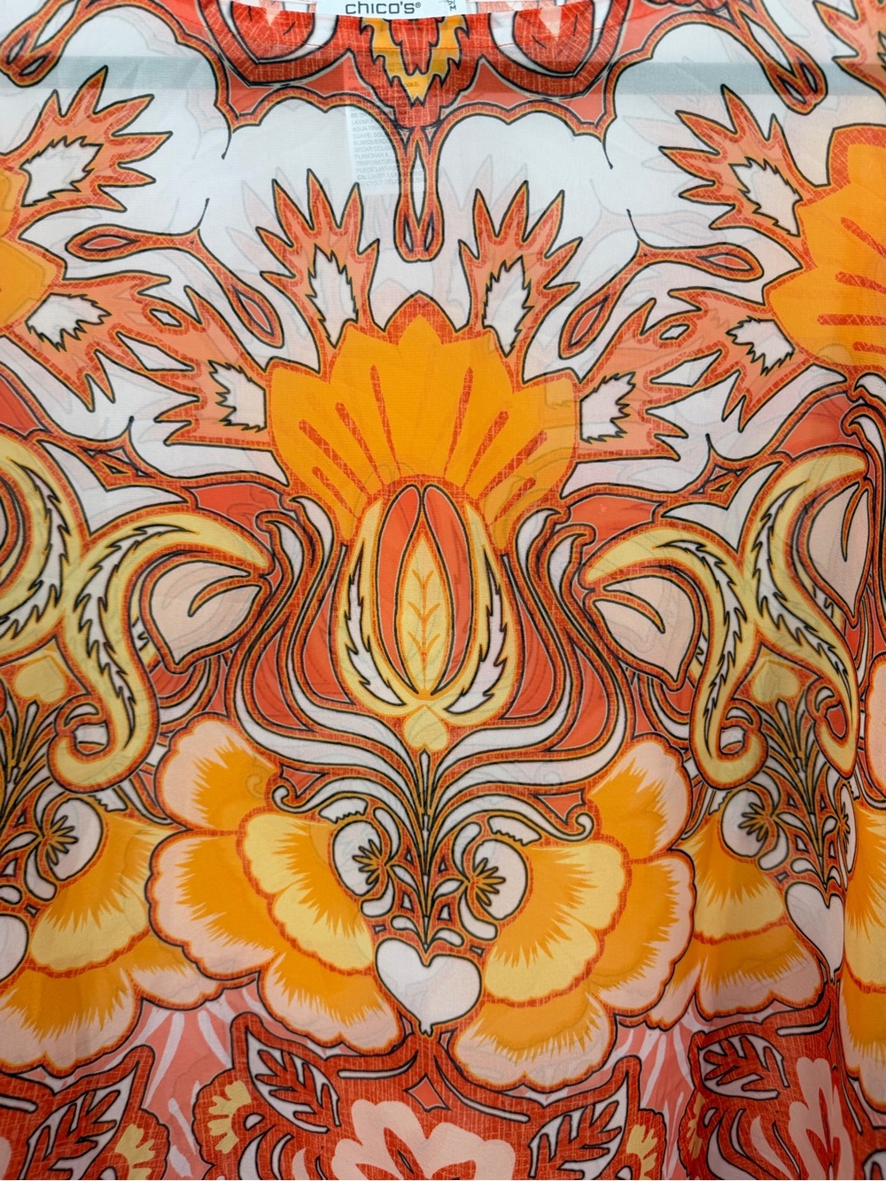 Chico’s Orange and White Floral Paisley Poncho - Picture 2 of 6